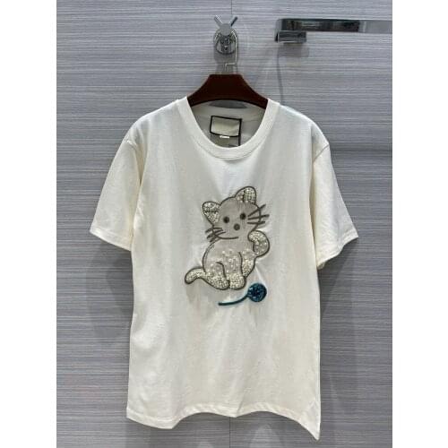 Brand Luxury Women 2021 Summer New O-neck Short Sleeve Solid Cartoon Embroidery Cotton Casual Loose T-Shirts