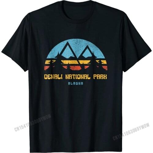 Denali National Park Shirt Alaska Retro Vintage Hiking Gift Cotton Tops T Shirt for Men Custom Tshirts Printed Designer