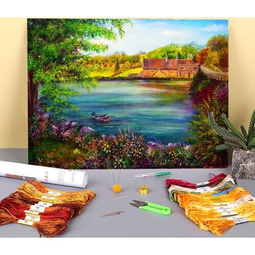 Natural Scenery Printed Water-Soluble Canvas 11CT Cross Stitch Embroidery Complete Kit DMC Threads Sewing Different