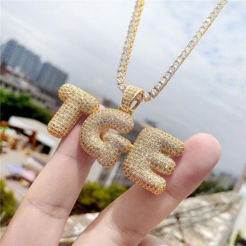 Lucky Sonny Factory Price DIY A-Z Drip Bubble Crown Letters Necklace Alphabet Iced CZ Out Initials Customized Letter Jewelry