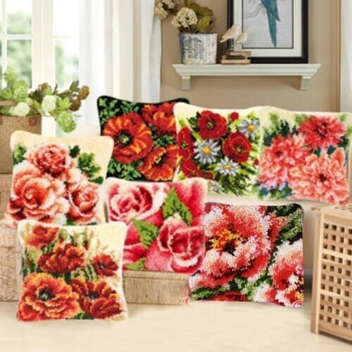 Flowers Plants Series 3D Segment Embroidery Pillow Latch Hook Rug Kits Wool Handcraft DIY Carpet Embroidery Materials Supplies