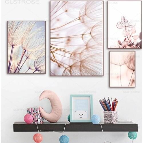 Nordic Pink Dandelion Canvas Painting Nordic Plants Posters and Prints Love Quotes Wall Art Pictures for Living Room Decoration