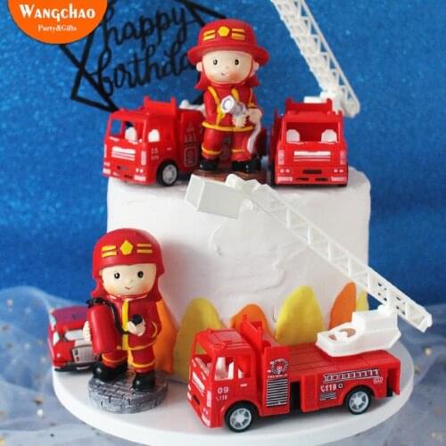 Resin Little Fireman Happy Birthday Cake Topper Hero Dreamer Theme Cake Decoration Party Supplies Kids Favors Toys