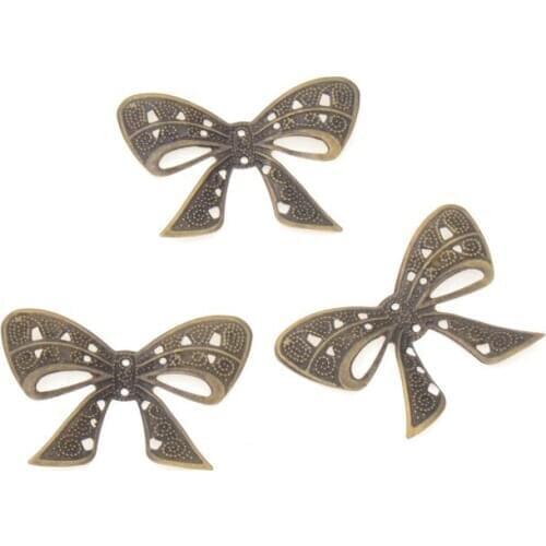 MIAOCHI DIY 25PCs Antique Bronze Filigree Wraps Bow-knot Connectors Metal Crafts Gift Decoration DIY Findings 38*26mm