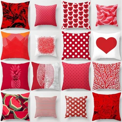 Nordic Geometric Red Cushion Cover Floral Watermelon Print Modern Decorative Pillow Case Sofa Home Wedding Throw Pillow Cover