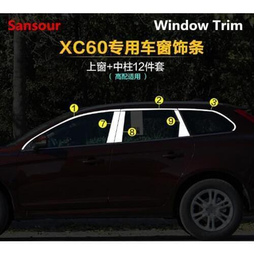 Sansour Car styling body stick stainless steel glass window garnish pillar middle column trim hood For Volvo XC60 V40 S60 S60L