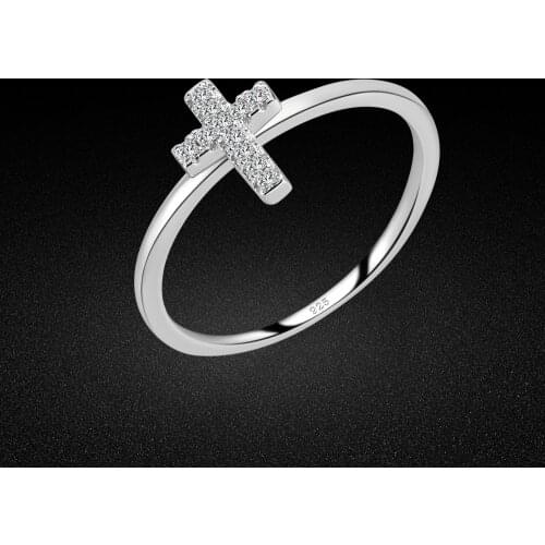 Temperament Womens Real Silver Ring Original 925 Silver Cross Ring 6#-8# Girls Charm Jewelry Wedding Ring With Gift box