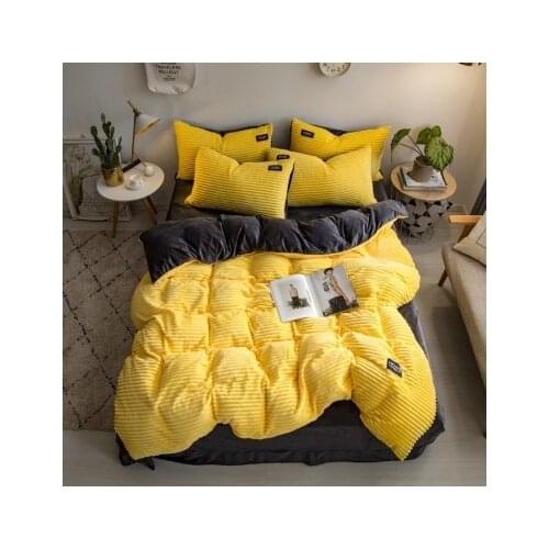 Unprinted magic velvet four-piece with thick solid color Falai velvet sheets quilt coral velvet bedding comforter bedding sets