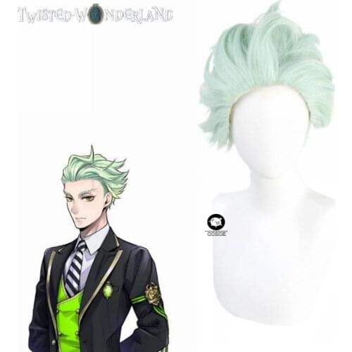 Twisted Wonderland Sebek Light Green Short Cosplay Heat Resistant Synthetic Hair Halloween Carnival Party + Free Wig Cap