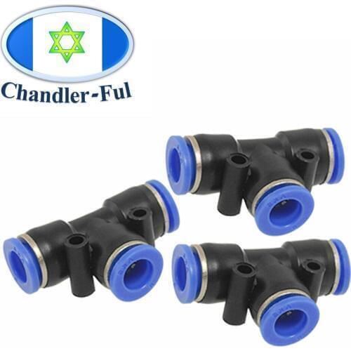 Air Pneumatic Push in Connect Fitting 3 equal Tube OD Tee shape Tee Y Connector 3 Way Equal Pipe Fitting Air Compressor Hose