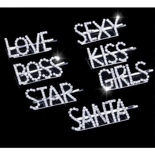 New Fashion Ladies Crystal Hairpin Shiny Rhinestone Alphabet Hairpin Girl Hairpin Hairpin Stick Jewelry Hair Styling Accessories