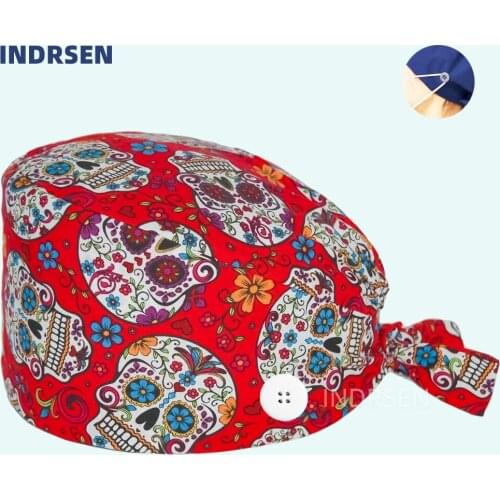 Women and men cotton adjustable scrubs caps Tieback Elastic grooming hats pharmacy hat lab working cap beauty salon capsmedicos