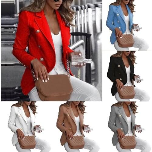 Winter Women Blazer Double Breasted Blazer Coat Fashion Slim Long Sleeve Elegant Suit Jacket Office Women Blazer Dropshipping