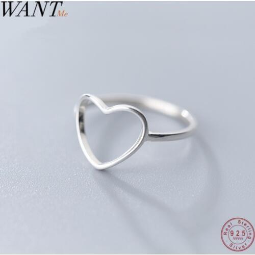 WANTME Genuine 100% 925 Sterling Silver Cute Hollow Love Heart Rings for Women Fashion Party Wedding Jewelry Gift Accessories