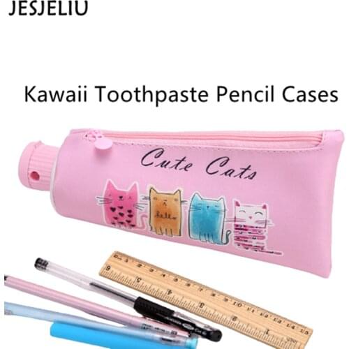 Toothpaste Pencil Case With Pencil Sharpener Kawaii Pencil Cases For Boy Girl Stationery Students Zipper Pen Bag School Supplies