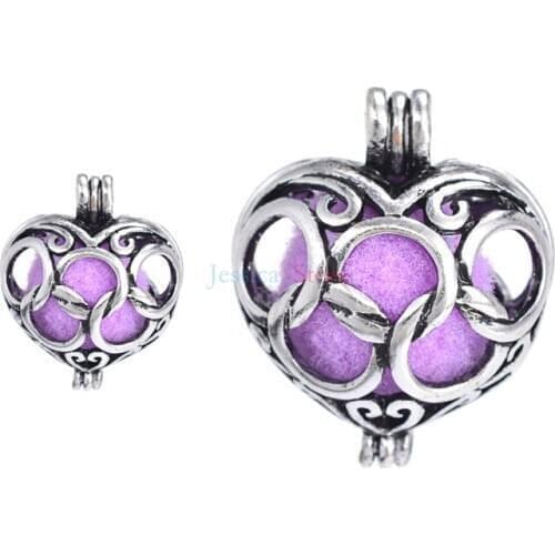 10Pcs Antique Silver Color Felt Pads Heart Hollow Cage Locket Pendants For DIY Essential Oi Necklace