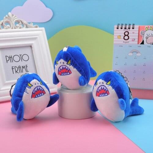 10CM Cartoon Ferocious Shark Plush Pendant Keychain PP Cotton Funny Shark Animal Doll Pendant Bag Kawaii Pendant