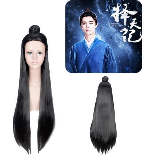 100cm Long Straight Ancient Chinese Hair Men Warrior black Cosplay Wig Swordsman Costume Play Wigs High Temperature Fiber