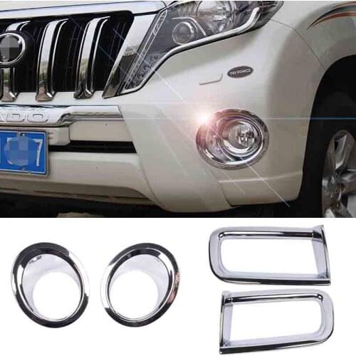 4pcs For Toyota Land Cruiser Prado FJ150 2014-2017 ABS Chrome Front +Rear bumper Fog Light Molding Covers Trim Car Accessories