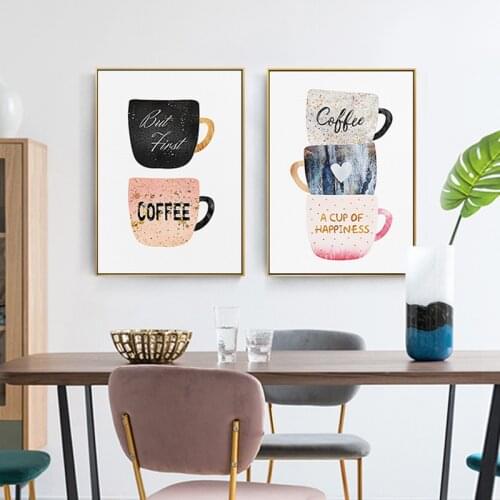 Abstract Coffee Colorful Cups Coffee Kitchen Prints Poster Nordic Canvas Paintings Wall Art Pictures Living Room Home Decor