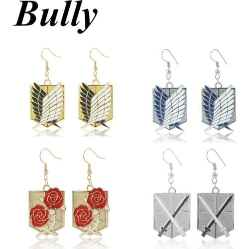 Anime Attack On Titan Earrings Shingeki No Kyojin Corps Wings of Liberty Freedom Colorful Drop Fashion Cosplay For Unisex Gift