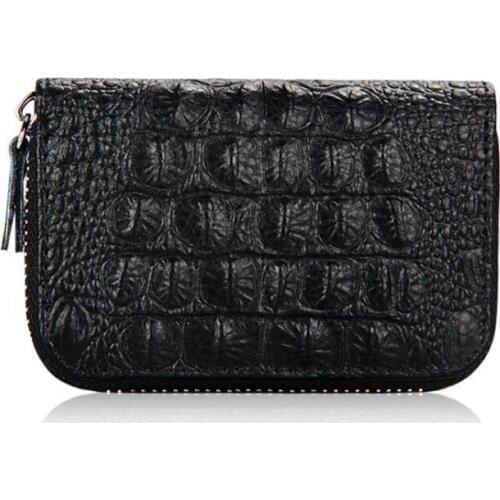 BiPtyDam Anti theft Men Aluminum Credit Card Holder Crocodile Grain Genuine Leather Mini RFID Blocking Wallet Black Brown