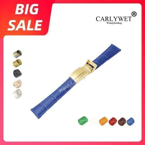 CARLYWET 20mm TOP Quality Blue Green Leather VINTAGE Luxury Wrist Watch Band Strap Clasp For Rolex DAYTONA SUBMARINER OYSTER GMT