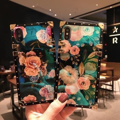 Fashion Peony Square Phone Case Fancy Shell Flower Stand For Xiaomi Redmi Note9 Note8 Pro Max Note 9s 4G POCO X3 NFC