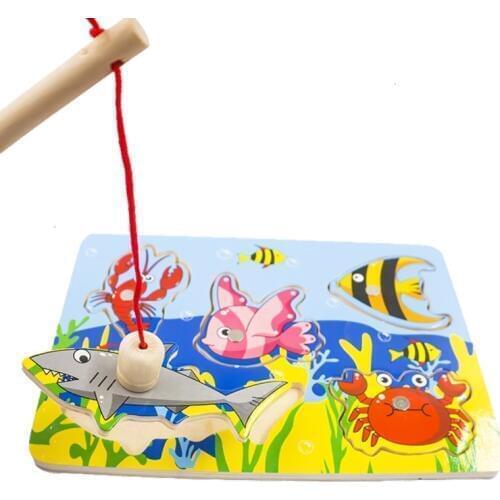 Funny Baby Fishing Games Board Montessori Magnetic Wooden Jigsaw Puzzles Toys For Children Kids Funny Educational Birthday Gifts