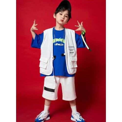 Kids Festival Hip Hop Vest Sleeveless Top Sleeveless Jacket White Shorts Clothing for Girls Boy Jazz Dance Costume Clothes Wear