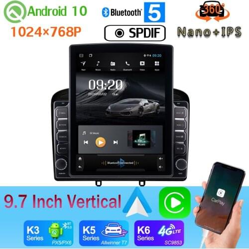 DSP Nano+IPS 9.7" Vertical Style Car Media Player GPS For Peugeot 308 308SW 408 2007-2013 Android 10 360 Camera PX6 4+64G Radio