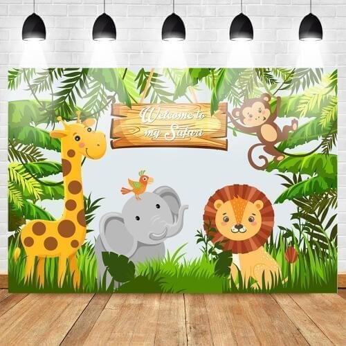 Jungle Safari Woodland Party Photo Backdrops Animal Forest Child Kids Birthday Backdrops Banner Photography Background Props
