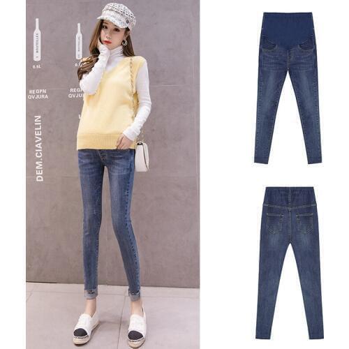 Stretch Denim Skinny Maternity Jeans Autumn Spring Fashion Pencil Pants for Pregnant Women Elastic Waist Belly Pregnancy Clothes
