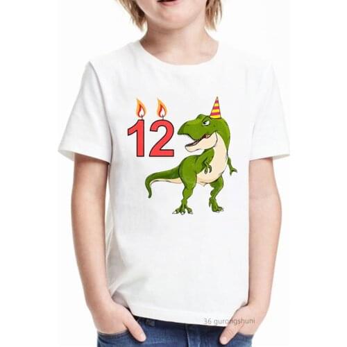 Dinosaur Cartoon Print Happy 12 13th Birthday Gift Boys/Girls Kids T Shirts Toddler Children Clothing T-Shirts Summer Tops