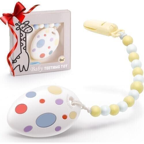 Teething Toys Dinosaur Egg Baby Teether Colorful Egg-Shaped Teethers for Babies BPA Free Teething Egg with Breaded Clip