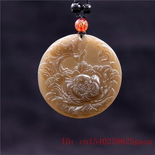 Brown Jade Rose Pendant Fashion Flower Jewelry Gifts Necklace Amulet for Carved Jadeite Natural Women Charm Chinese
