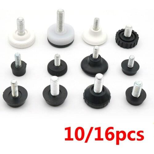 Metal Furniture Legs Adjustable Iron Feet Footing Electrical Instrument Foot Pad M6/M8 Thread Black White 10/16pcs