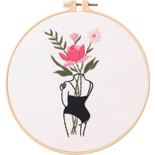Beautiful Lady Embroidery Starter Kit for Beginners, Modern Embroidery Kits, Learn To Embroider, English Description (C)