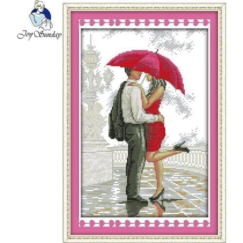 Joy Sunday A romantic walking in the rain counted 14CT cross stitch set DIY DMC Chinese cross stitch needlework kit home decor