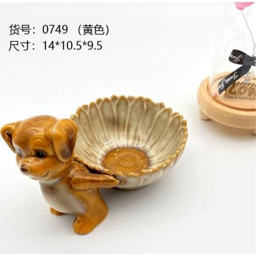 Cute Dog Shape Ceramic Handicraft Living Room Desktop Decoration Craft Storage Tray Ashtray Soap Box Home Decor Accessories