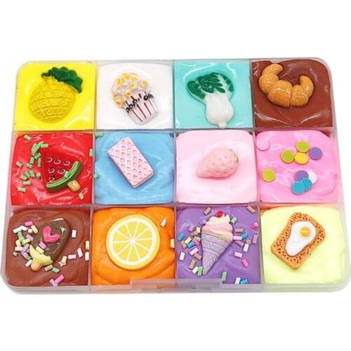 Newly 12 Colors Putty Toy Non Sticky Puff DIY Cake Fruit Platter Sensory Toy Kit Gift for Kids Adults