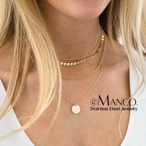 EManco 4 PCS Not Fade 316L Stainless Steel Necklace women Simple Titanium Steel Chain Choker Necklace for women Pendant Necklace