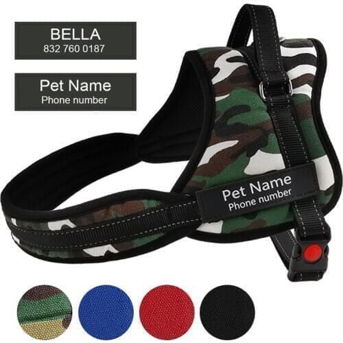 Personalized Big Dog Harness Reflective Adjustable Pet Harnesses For Large Dogs ID Customized Name Tag Dog Walking Harness Vest