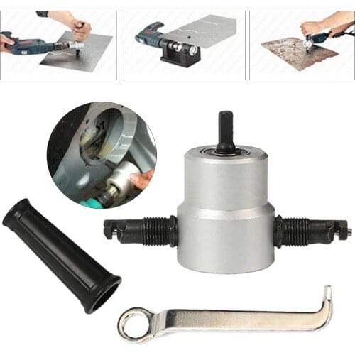 Professional Metal Sheet Double Head Nibbler Cutter Cutting Tool Power Drill Attachment Workshop Tool Silver