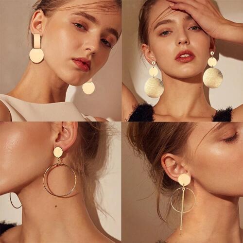 Simple fashion gold color Bohemian Style geometric big round earrings for women fashion big hollow drop earrings jewelry