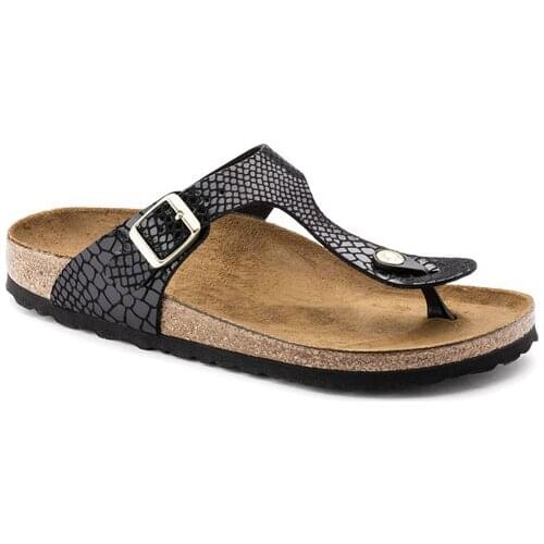 Famous brand snake grain leather single-needle buckle mens and womens Gizeh sandals summer beach leisure flip flops brand box
