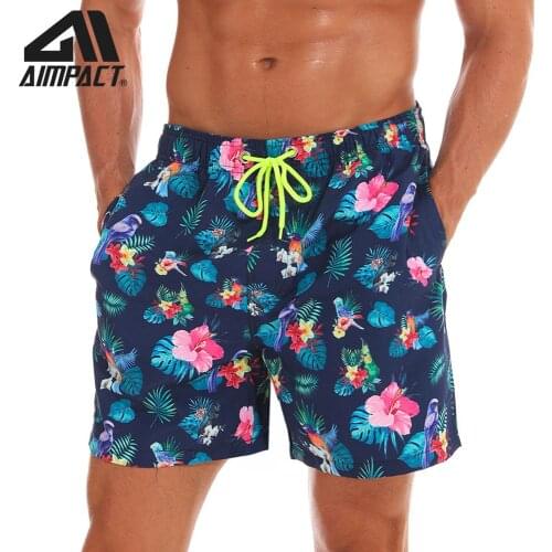Aimpact Mens Board Shorts Flower Quick Dry Summer Beach Swim Hybrid Shorts Fashion Surf Hawaii Mesh lining Liner Trunks AM2199