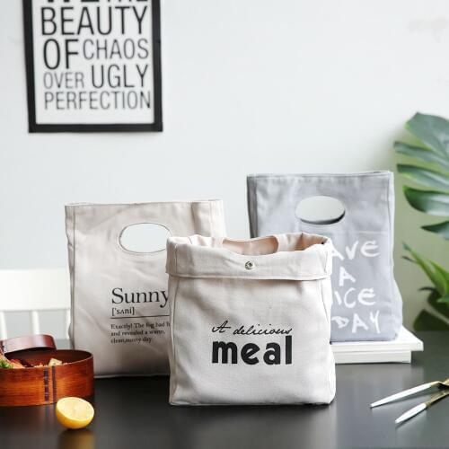 Nordic Cavas Lunch Bag Picnic Fruit Candy Portable Storage Handbag Platter Container Sundries Organizer Tool With Button Inside