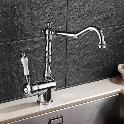 Kitchen Faucets Kitchen Sink Faucet Single Lever Antique/Chrome Brass Swivel 360 Degree Water Mixer Tap Hot and Cold Water Mixer
