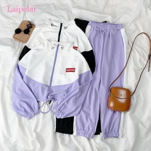 Sports Outdoor Casual Suit Female Weird Girl Hip-hop Slim Fashion Casual Harajuku Style Two-piece Womens Tops 2020 New